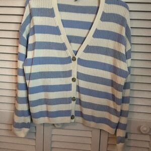 Talbots Light Blue and Cream Striped Cardigan
